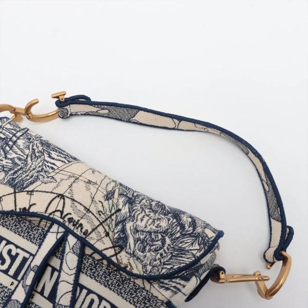 Christian Dior Saddle Bag canvas One shoulder bag navy x beige - Picture 5 of 9